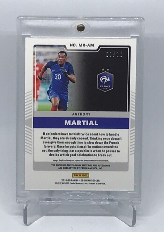 2019-20  Panini Obsidian Soccer Anthony Martial Match Worn Patch And Auto #9/20 view 2