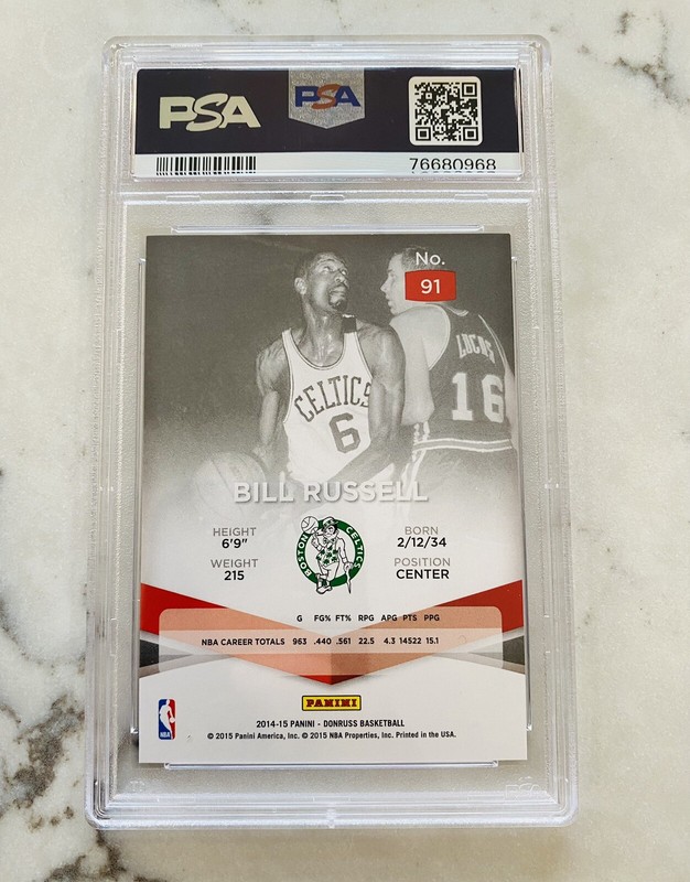 2014 Panini Donruss Basketball Bill Russell Elite Red /25! 🔥 PSA 9 view 2