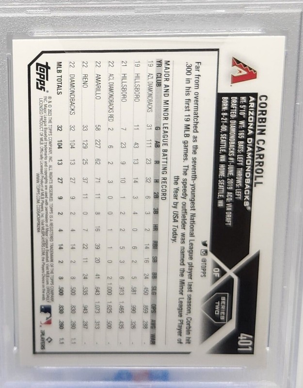 2023 Topps CORBIN CARROLL RC Rookie 1988 card #2T885 PSA graded GEM MINT 10 view 2