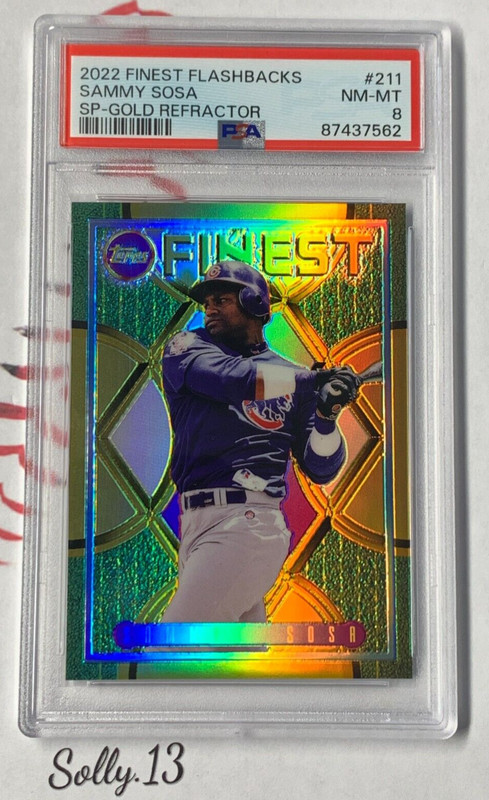 SAMMY SOSA SP 💎 PSA 8 /50 pop 1! 2022 TOPPS FINEST FLASH GOLD REFRACTOR #211