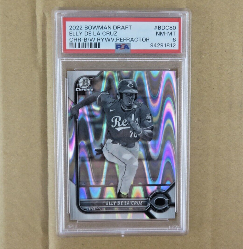 ELLY DE LA CRUZ 2022 Bowman Draft Chrome B&W Raywave Refractor PSA 8 NM-MT BDC80