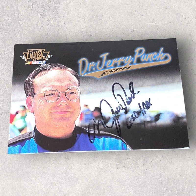 DR JERRY PUNCH ESPN/ABC VINTAGE autographed NASCAR BROADCASTER card FLEER ULTRA