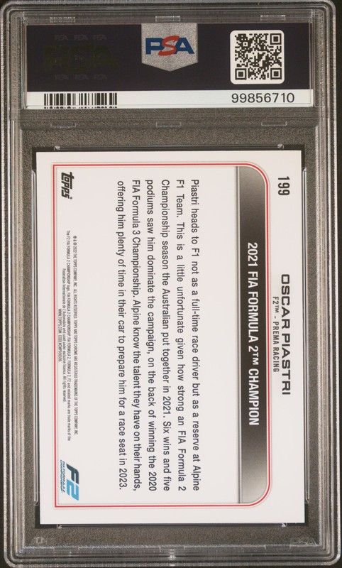 2022 TOPPS CHROME FORMULA 1 #199 OSCAR PIASTRI PSA 9 ROOKIE CARD RC MCLAREN view 2