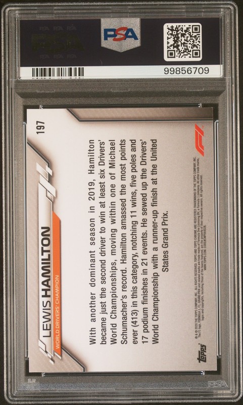 2020 TOPPS CHROME FORMULA 1 #197 LEWIS HAMILTON PSA 9 MERCEDES view 2