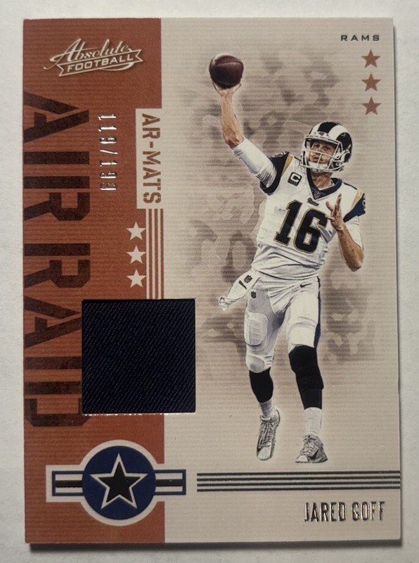 JARED GOFF 2019 Panini Absolute Air Raid #d /199 Game Used JERSEY Football Card