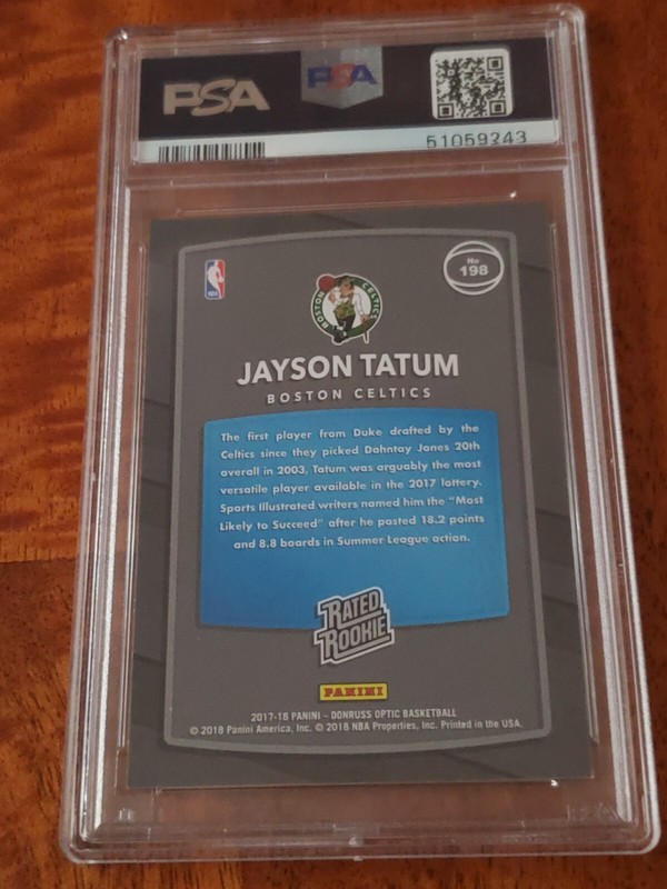 2017-18 DONRUSS OPTIC JAYSON TATUM (RED/YELLOW ROOKIE) #198 BOSTON CELTICS PSA 9 view 2
