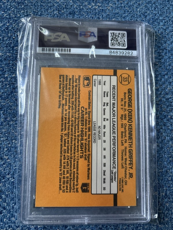 1989 DONRUSS KEN GRIFFEY JR. #33 ROOKIE AUTO 10 PSA/DNA MARINERS HOF view 2
