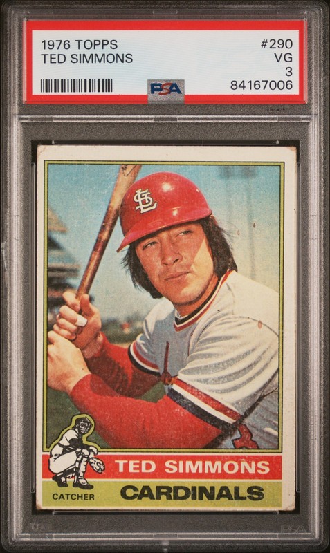 1976 Topps #290 Ted Simmons St Louis Cardinals HOF Authentic Vintage PSA 3