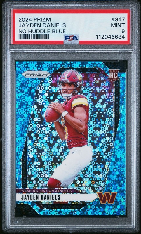 JAYDEN DANIELS 2024 NO HUDDLE BLUE PRIZM ROOKIE /99 PSA 9 #347