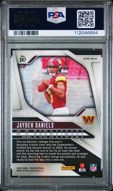 JAYDEN DANIELS 2024 NO HUDDLE BLUE PRIZM ROOKIE /99 PSA 9 #347 view 2