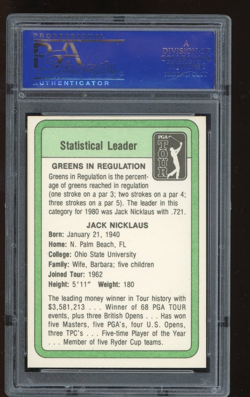 1981 Donruss Stat Leader Jack Nicklaus Auto Signed Rookie Card NM PSA/DNA view 2