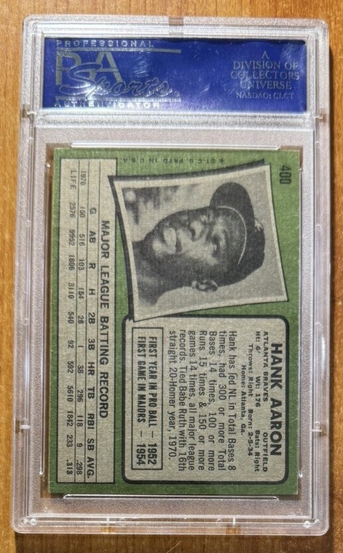 1971 Topps #400 HANK AARON PSA 7 view 2