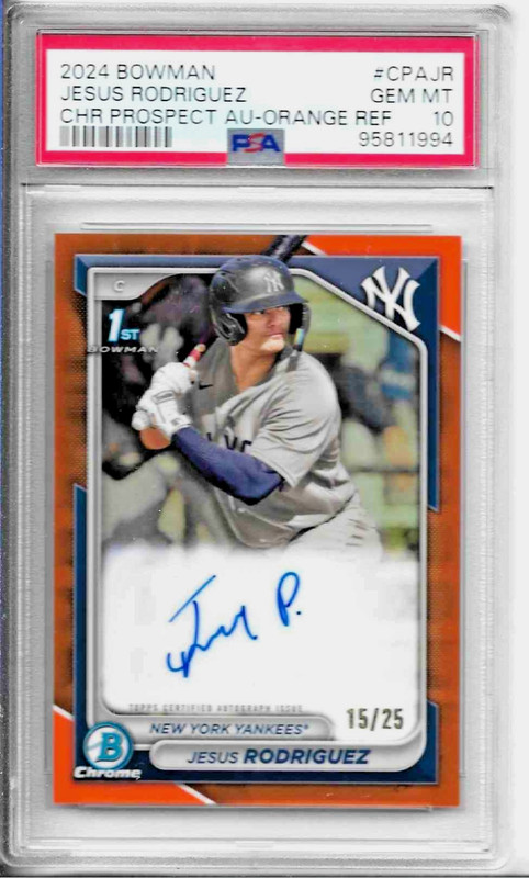 JESUS RODRIGUEZ 2024 BOWMAN CHROME TRUE ORANGE REFRACTOR AUTO 1ST RC /25 PSA 10