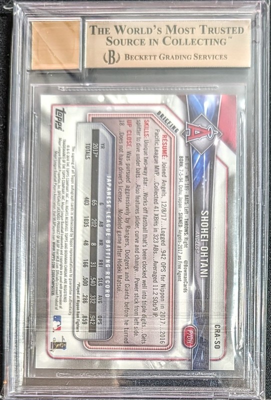 2018 Bowman SHOHEI OHTANI Chrome Blue Refractor AUTO /150 BGS 9.5/10 GEM MT view 2