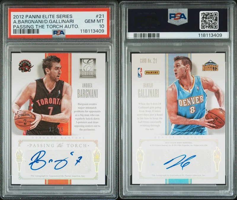 BARGNANI GALLINARI 2012 ELITE PASSING THE TORCH DUAL AUTO PSA GEM MINT 10 POP 1