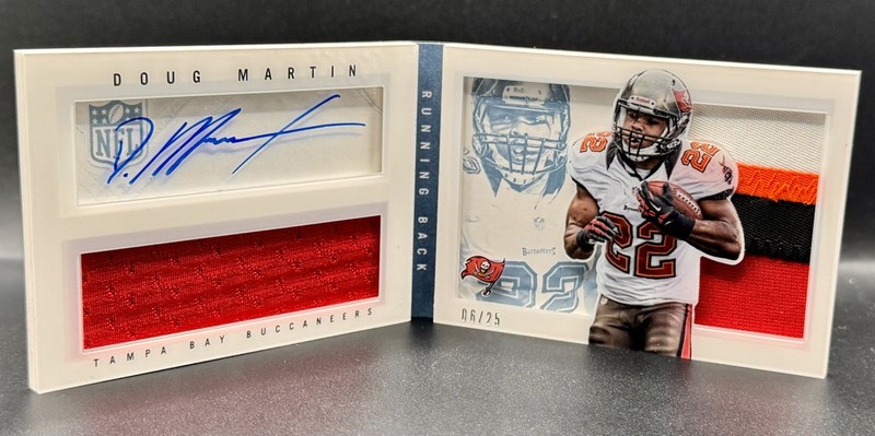 2013 Panini Playbook Doug Martin Game Worn Dual Patch Auto ShadowBox Booklet /25