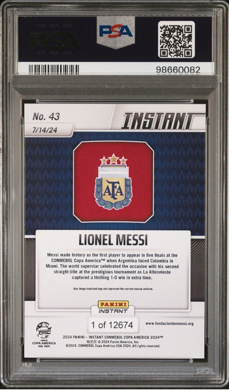 2024 Panini Instant Lionel Messi Copa America /12674  #43 PSA 9 Mint view 2