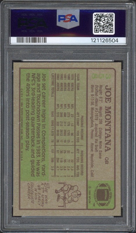 1984 Topps Joe Montana #358 PSA 9 Mint HOF San Francisco 49ers view 2