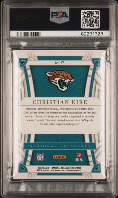 2022 Panini National Treasures #17 Christian Kirk Jersey Number Red PSA 9 #/13 view 2