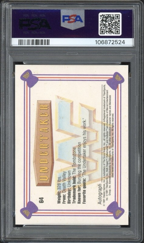 1991 Classic WWF Undertaker Rookie RC #64 PSA 6 EX-MT  view 2