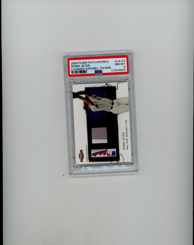2004 Fleer Patchworks PSA 8 Derek Jeter Licensed  Game Worn Team Name 107/150