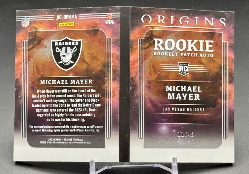 2023 Panini Origins Michael Mayer Rookie On Card Auto Number Patch Booklet /49 view 2