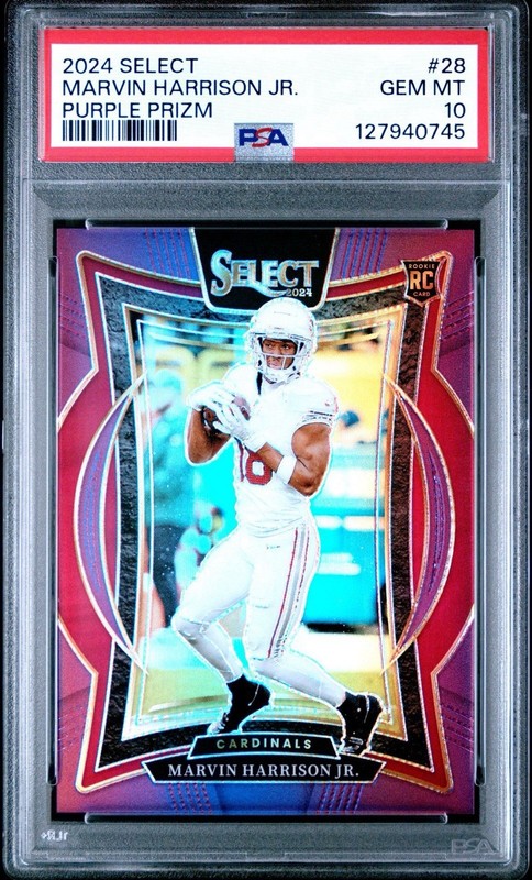 Marvin Harrison Jr. 2024 Panini Select #28 Purple 🟣 Prizm /75 Rookie RC PSA 10