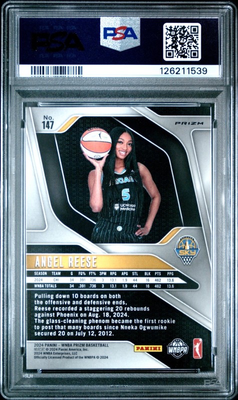 Angel Reese PSA 10 Rookie Card 2024 Panini Prizm WNBA #147 Green Prizm RC view 2