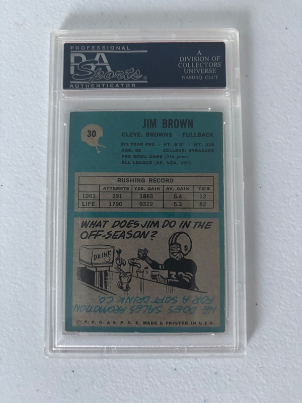 1964 PHILADELPHIA FOOTBALL #30 JIM BROWN PSA 6 EX-MT view 2