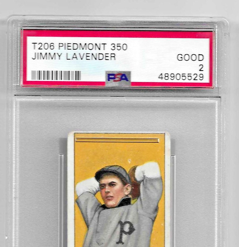 1909-1911 T206 PIEDMONT 350 TOBACCO BASEBALL CARD PSA 2 NQ JIMMY LAVENDER GRAYS view 2