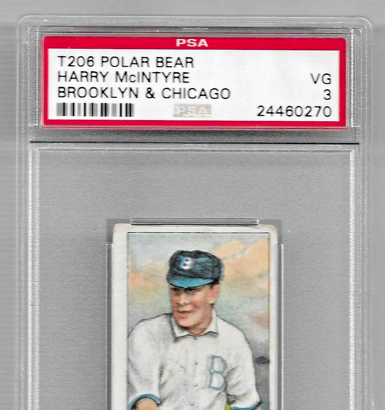 1909-1911 T206 POLAR BEAR TOBACCO BASEBALL CARD PSA 3 NQ HARRY McINTYRE BROOKLYN view 2