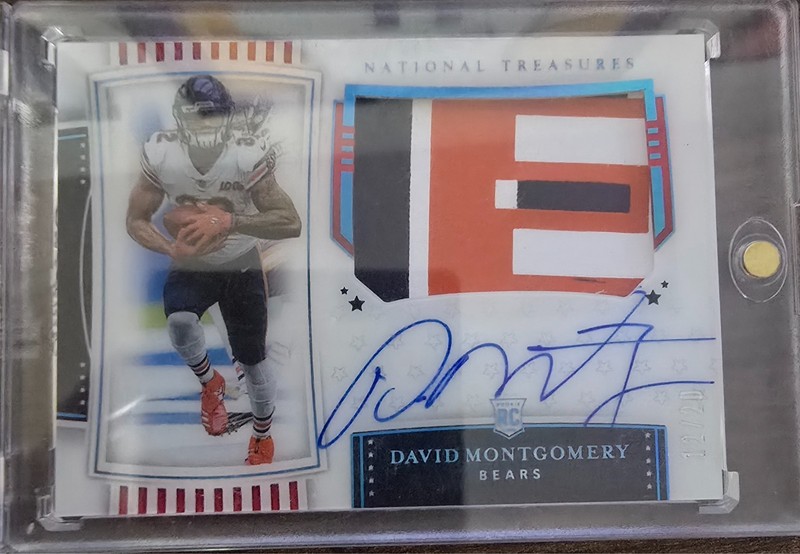 DAVID MONTGOMERY 2019 NATIONAL TREASURES ROOKIE PATCH AUTO STARS & STRIPES /20 view 2