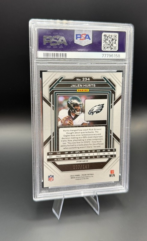 2022 Prizm Jalen Hurts Red Wave Prizm /149 SP #234 Eagles PSA 10 SB LIX MVP view 2