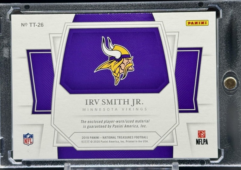 2019 National Treasures Irv Smith Worn Laundry Tag Patch One of One 1/1 Rookie view 2