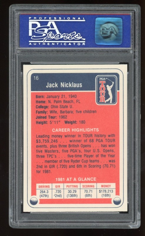 1982 Donruss Golf Jack Nicklaus Rookie Card PSA 9 Masters view 2