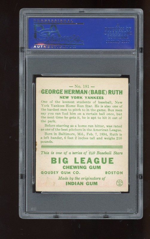 1933 Goudey #181 Babe Ruth New York Yankees HOF PSA 4 view 2