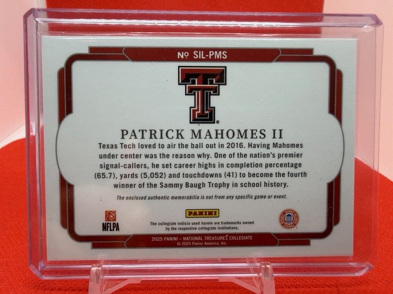 2025 National Treasures Patrick Mahomes 3 Color Patch /39 - Texas Tech KC Chiefs view 2