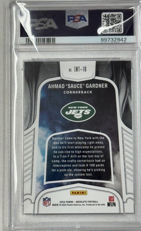 Ahmad  Gardner 2022 Panini Absolute Introductions PSA 10 GEM MT Rookie RC #int18 view 2