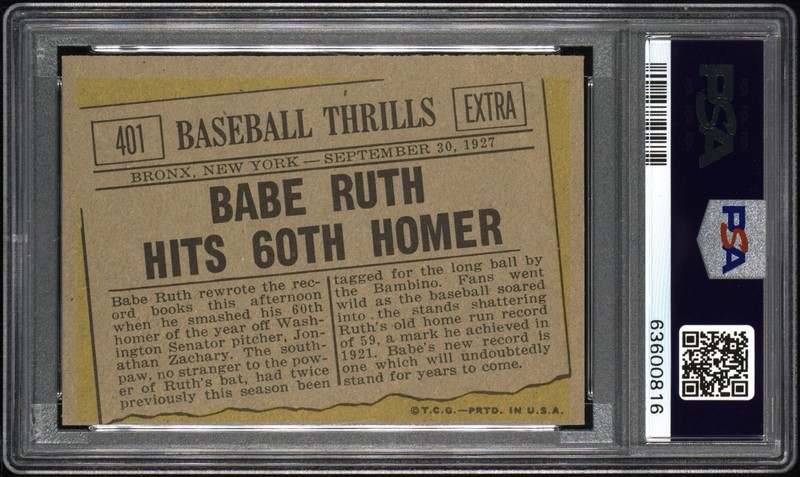 1961 Topps #401 Babe Ruth Hits 60th Homer PSA 8 Near Mint-Mint view 2