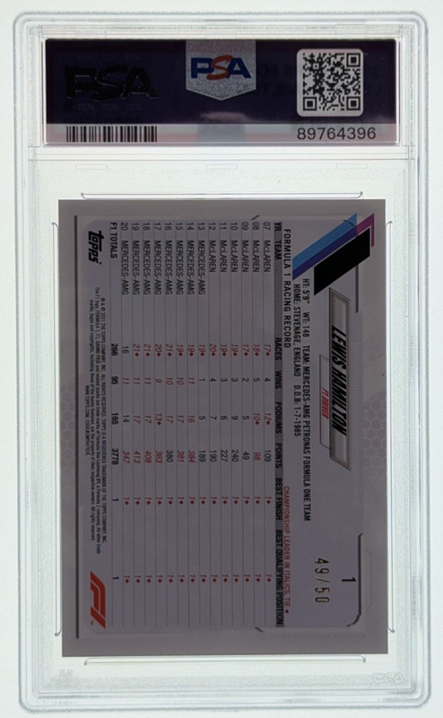 2021 Topps Formula 1 F1 Lewis Hamilton Gold /50 #1 PSA 8 view 2