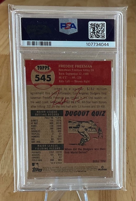 2022 Topps Living Freddie Freeman #545 PSA 9 MINT view 2