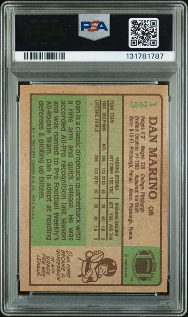 Dan Marino 1984 Topps #123 RC Auto Signed PSA Authentic view 2