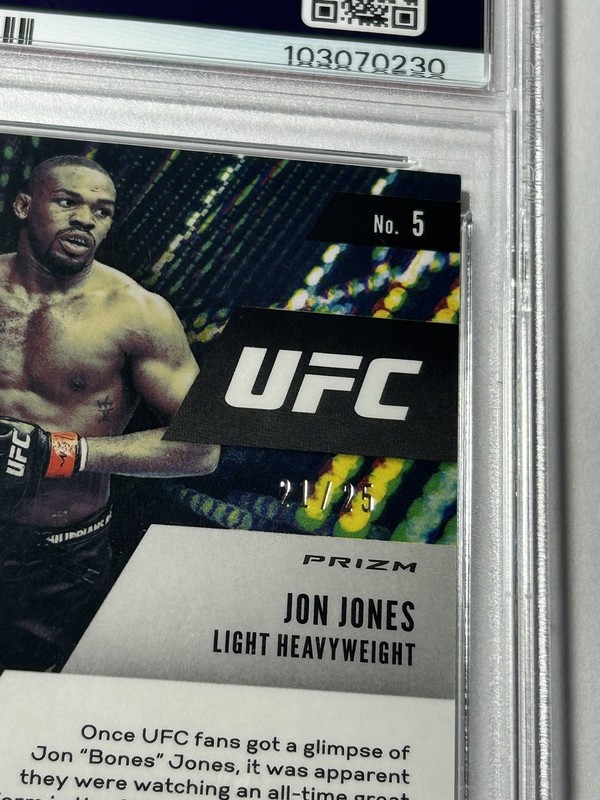 2021 Panini Prizm UFC Jon Jones Instant Impact Green Pulsar /25 PSA 8 #5 view 2