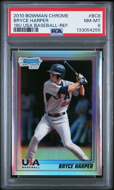 BRYCE HARPER 2010 BOWMAN CHROME 18U USA REFRACTOR XRC /777 PSA 8 POP 28 JG
