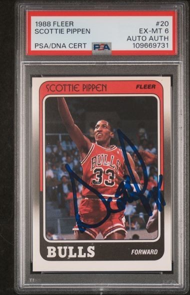 1988 FLEER #20 SCOTTIE PIPPEN VINTAGE SIGNED ROOKIE RC DUAL GRADED PSA 6 AUTH