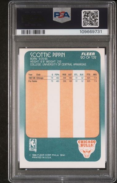 1988 FLEER #20 SCOTTIE PIPPEN VINTAGE SIGNED ROOKIE RC DUAL GRADED PSA 6 AUTH view 2
