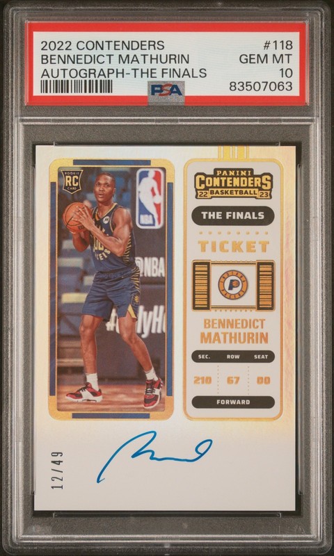 2022 Contenders Bennedict Mathurin FINALS TKT ON CARD AUTO /49 Clippers PSA 10