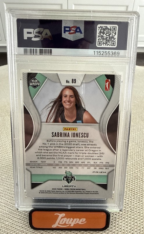 2020 Panini Prizm WNBA Sabrina Ionescu #89 Ice Prizm (RC) PSA 9 Mint view 2