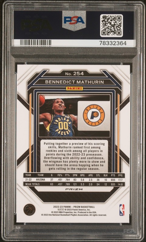 2022 Prizm Bennedict Mathurin RED ICE ROOKIE CARD #254 Pacers & Clippers PSA 10 view 2
