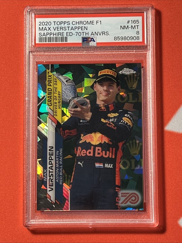 2020 Topps Chrome Sapphire F1 Max Verstappen 70th Anniversary #/70 PSA 8 NM-MINT